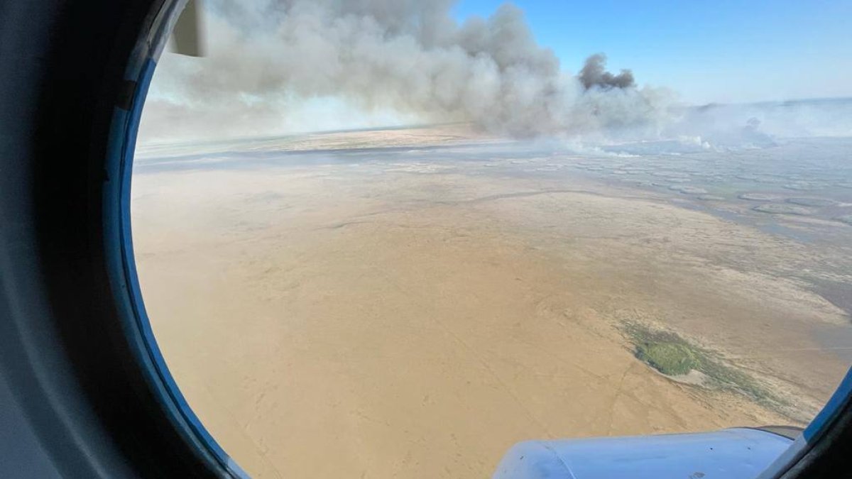 Пожар в Атырауской области все еще не удалось потушить