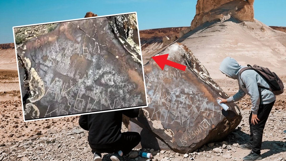 В Мангистау вандалы уничтожили уникальные петроглифы у подножия Каратау