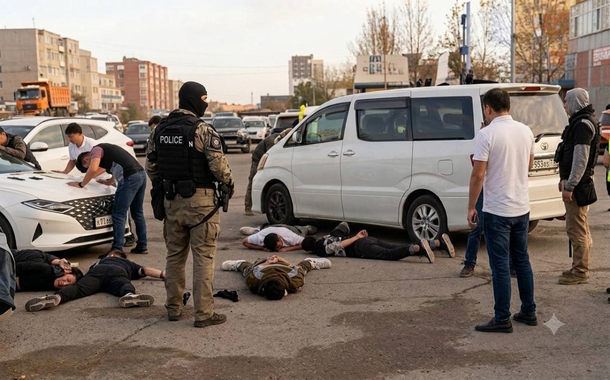 Спецназ на парковке супермаркета: силовики задержали 16 человек в Караганде