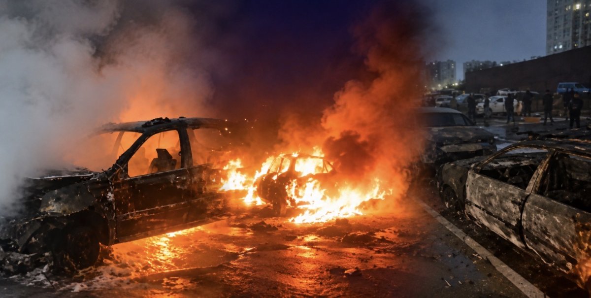 Пять автомобилей сгорели на парковке в Астане