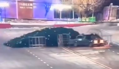 Водитель протаранил главную новогоднюю ёлку в Туркестанской области