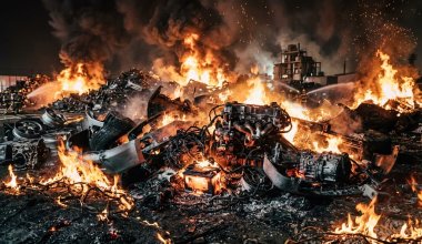 Запчасти превратились в пепел: страшный пожар напугал жителей села в Жамбылской области
