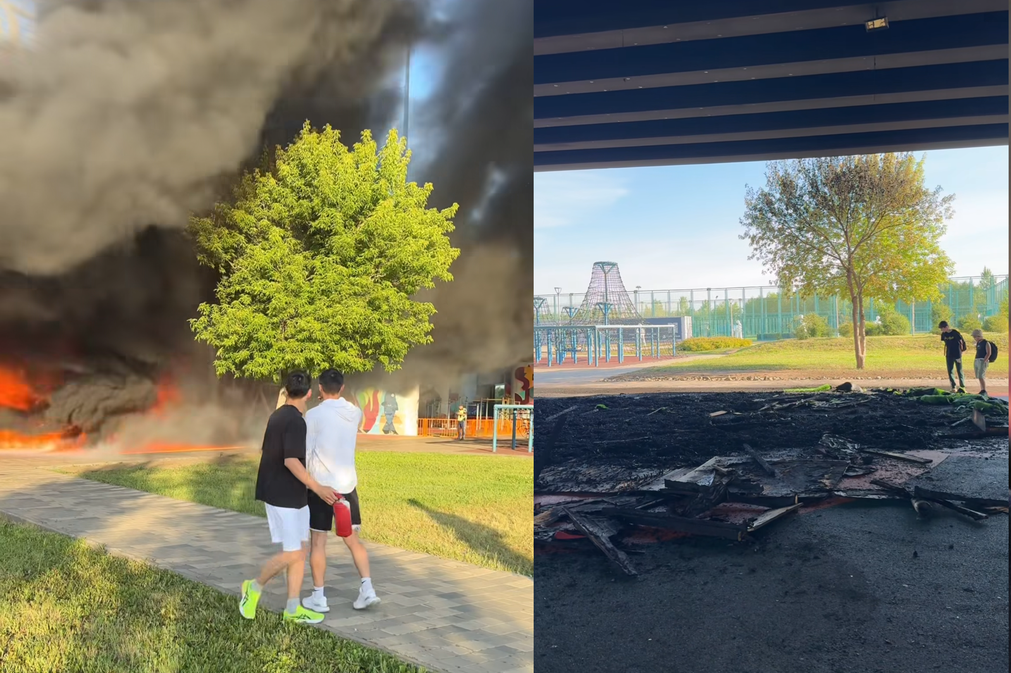 Крупный пожар в Триатлон-парке Астаны: подростков подозревают в поджоге